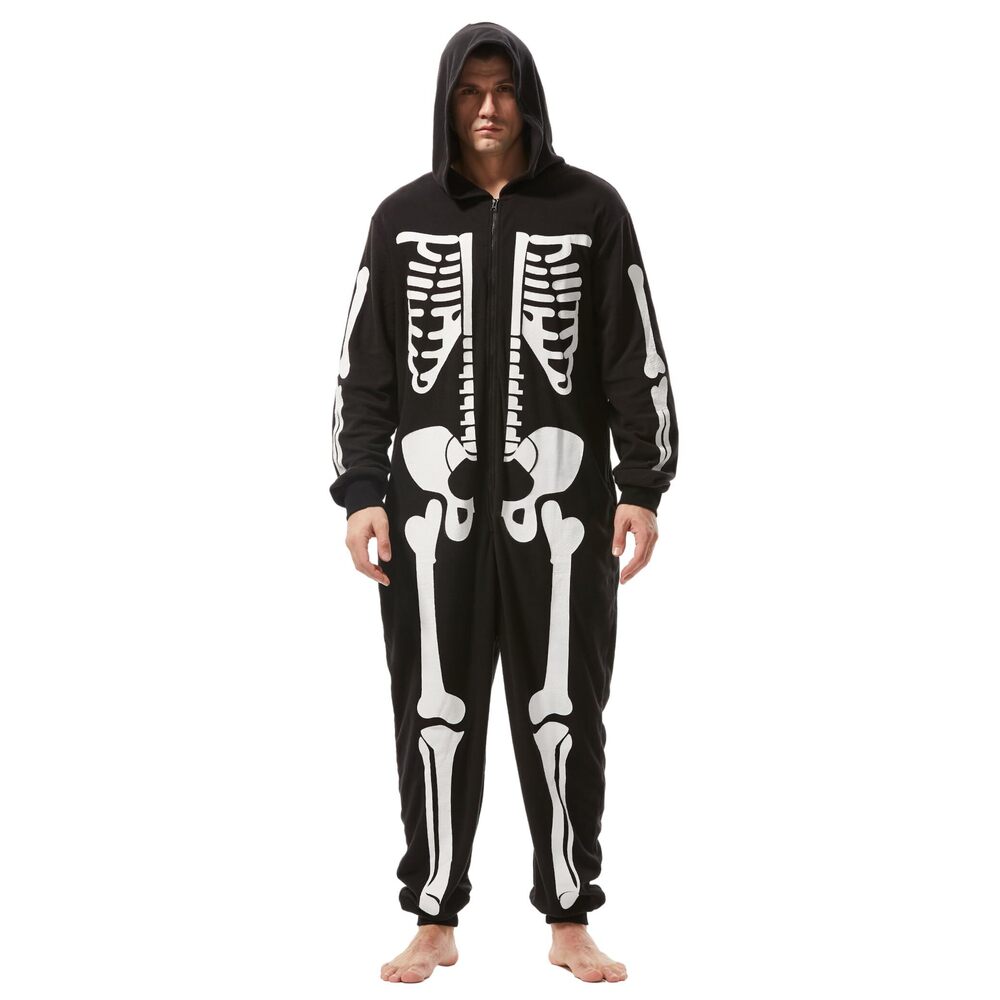 1365 Skeleton Costume Onesie Adult Halloween Pajamas Deluxe Cozy Plush